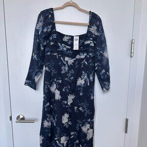 A&F Emerson Chiffon Long-Sleeve Midi Dress in Blue Floral (NWT), Size LP
